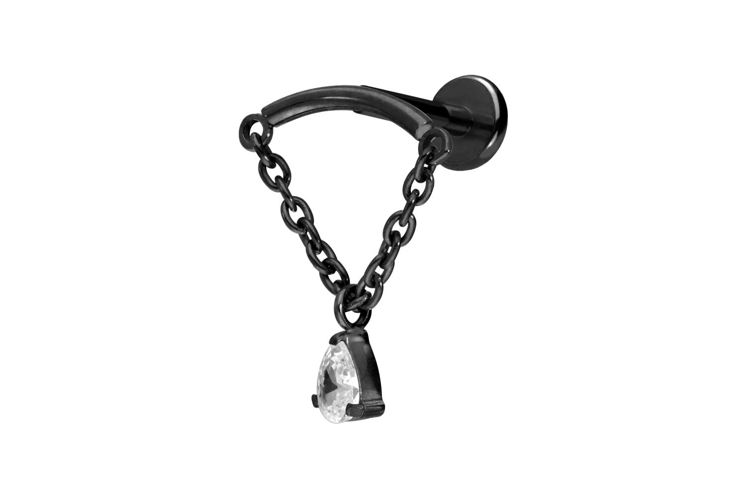 Titan Labret Piercing mit Push Fit BOGEN + KETTE + KRISTALLTROPFEN